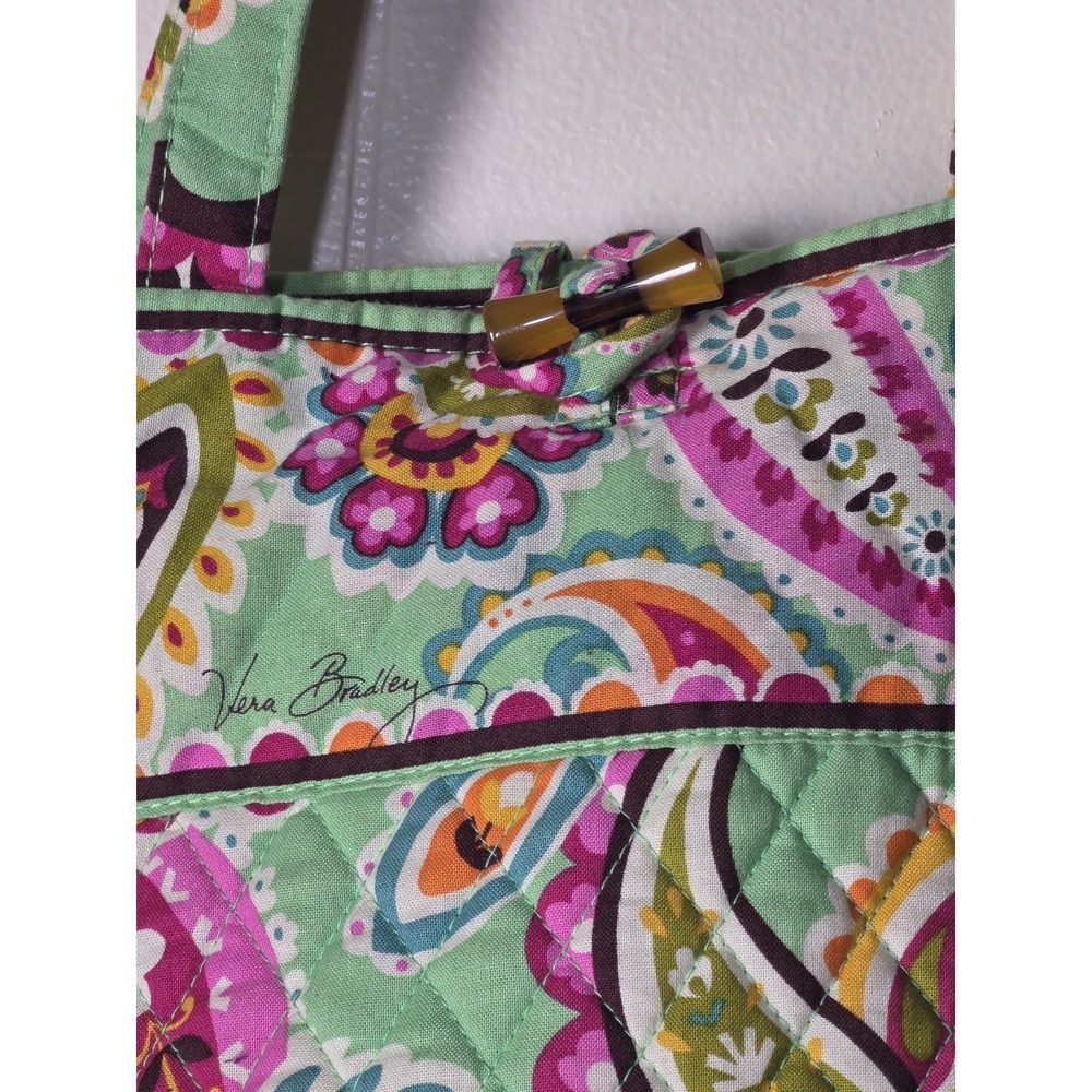Vera Bradley Tutti Frutti Tote Green Pink Paisley Floral Print - Picture 3 of 11